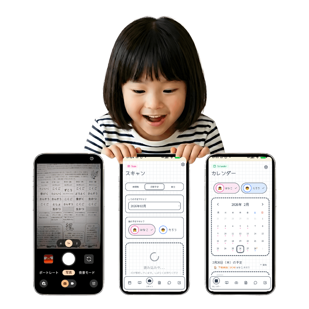 AIスキャンの流れ：撮影して、解析して、カレンダー登録